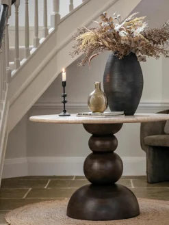 Ronde eettafel Sculpt met travertijn tafelblad, Ø 110 cm