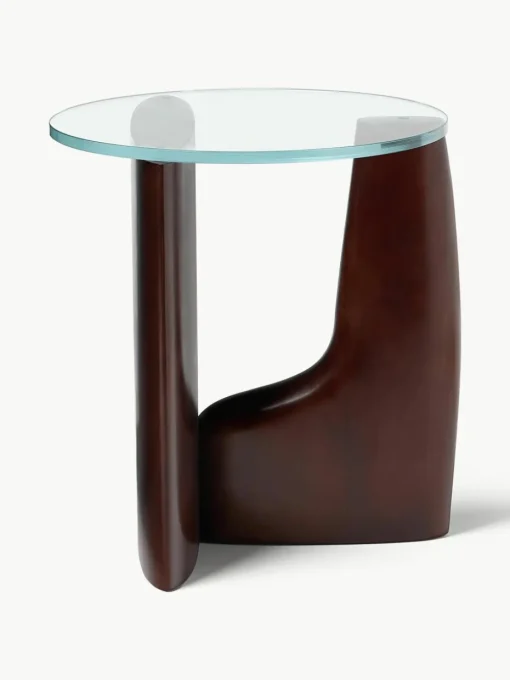 Ronde houten bijzettafel Miya met glazen tafelblad