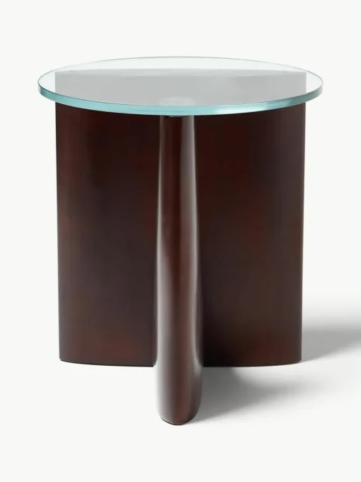Ronde houten bijzettafel Miya met glazen tafelblad