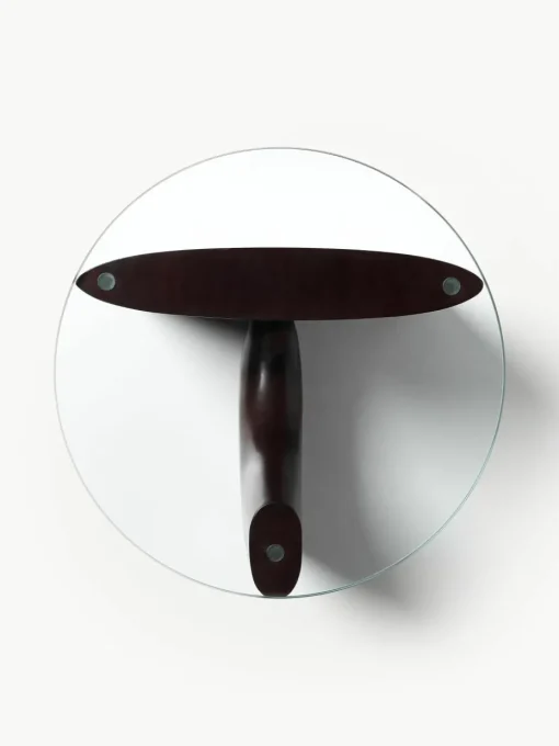 Ronde houten bijzettafel Miya met glazen tafelblad