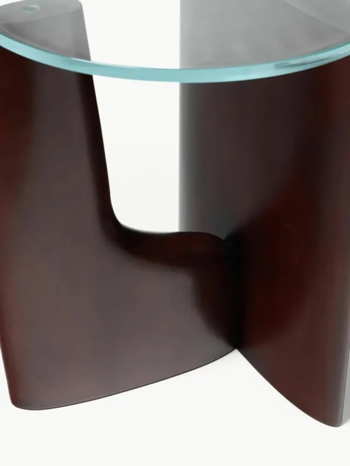 Ronde houten bijzettafel Miya met glazen tafelblad