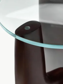 Ronde houten bijzettafel Miya met glazen tafelblad