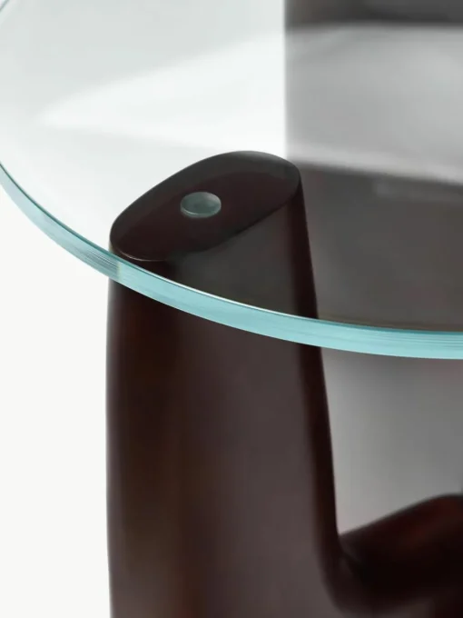 Ronde houten bijzettafel Miya met glazen tafelblad