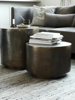 Ronde metalen bijzettafel Rota met antieke afwerking