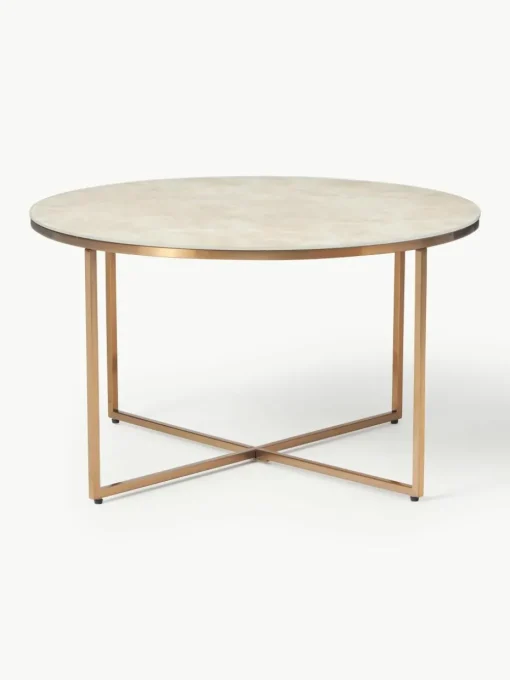 Ronde salontafel Antigua met glazen tafelblad in marmerlook