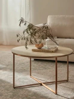 Ronde salontafel Antigua met glazen tafelblad in marmerlook