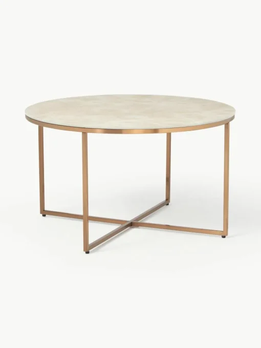 Ronde salontafel Antigua met glazen tafelblad in marmerlook