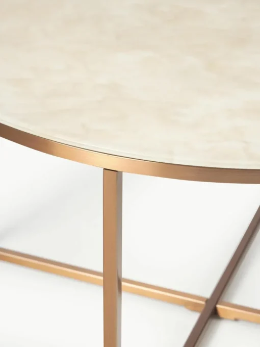 Ronde salontafel Antigua met glazen tafelblad in marmerlook