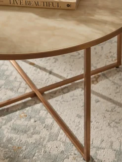 Ronde salontafel Antigua met glazen tafelblad in marmerlook