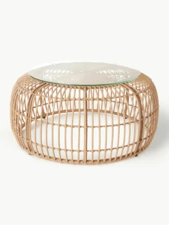Ronde salontafel Costa met glazen tafelblad