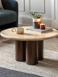 Ronde salontafel Trevi met travertijn tafelblad, Ø 75 cm