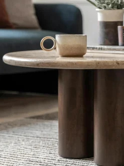 Ronde salontafel Trevi met travertijn tafelblad, Ø 75 cm