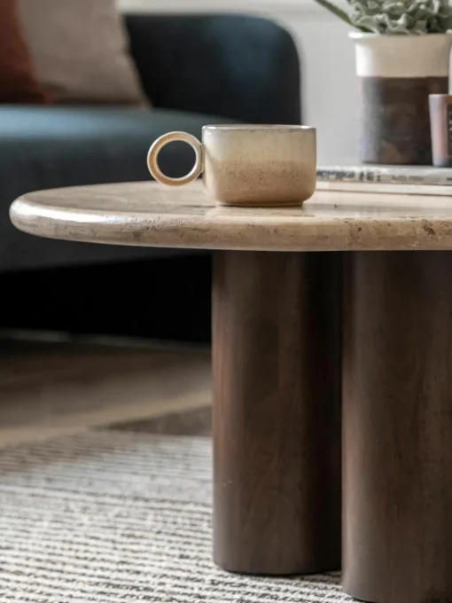 Ronde salontafel Trevi met travertijn tafelblad, Ø 75 cm