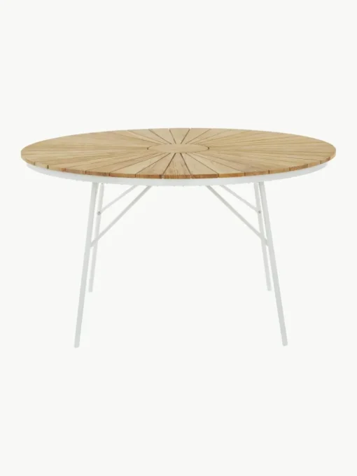 Ronde tuintafel Ellen met teakhouten tafelblad, in verschillende formaten
