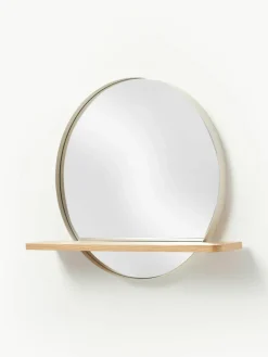 Ronde wandspiegel Kenny met houten plank