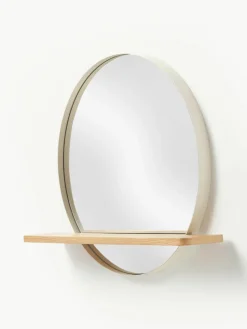 Ronde wandspiegel Kenny met houten plank