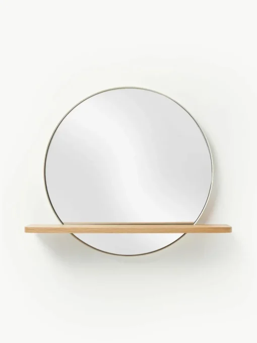 Ronde wandspiegel Kenny met houten plank