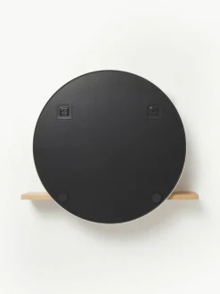 Ronde wandspiegel Kenny met houten plank