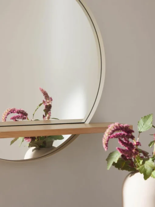 Ronde wandspiegel Kenny met houten plank