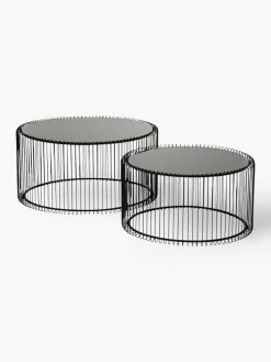 Salontafels Wire met glazen tafelblad, set van 2