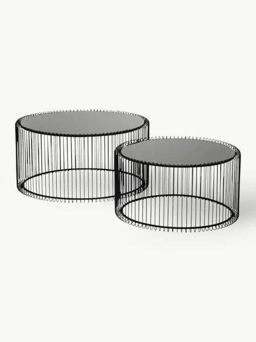 Salontafels Wire met glazen tafelblad, set van 2