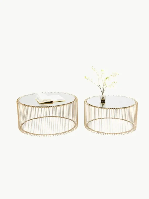 Salontafels Wire met glazen tafelblad, set van 2