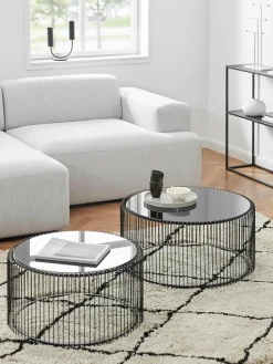 Salontafels Wire met glazen tafelblad, set van 2