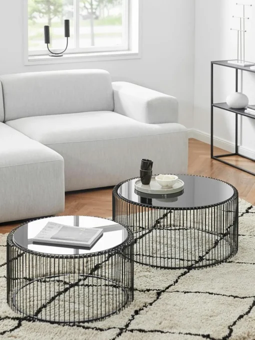 Salontafels Wire met glazen tafelblad, set van 2