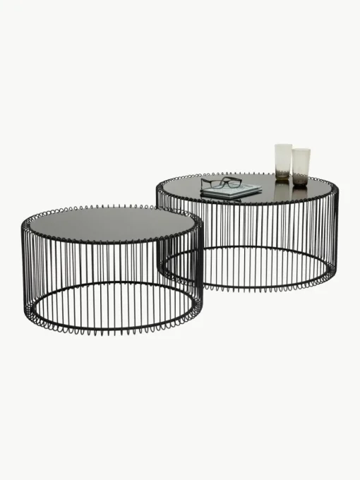 Salontafels Wire met glazen tafelblad, set van 2