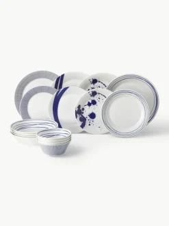 Serviesset Pacific blauw van porselein, 4 personen (16-delig)