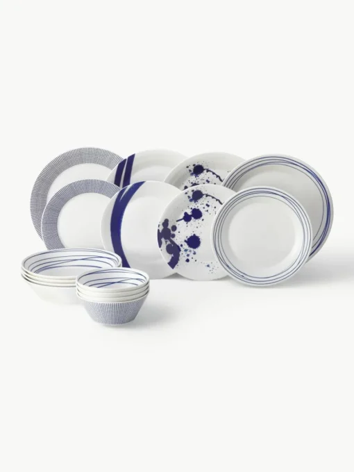 Serviesset Pacific blauw van porselein, 4 personen (16-delig)