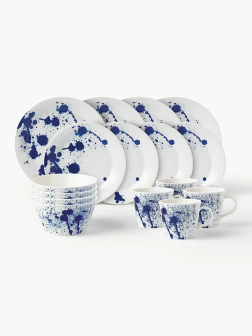Serviesset Pacific blauw van porselein, 4 personen (16-delig)