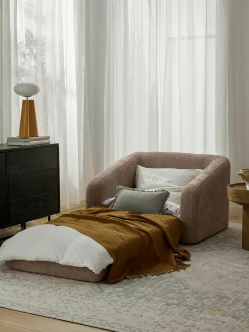Slaapfauteuil Eliot uit teddy-bouclé