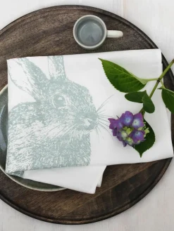 Theedoek Wildkaninchen, handgedrukt