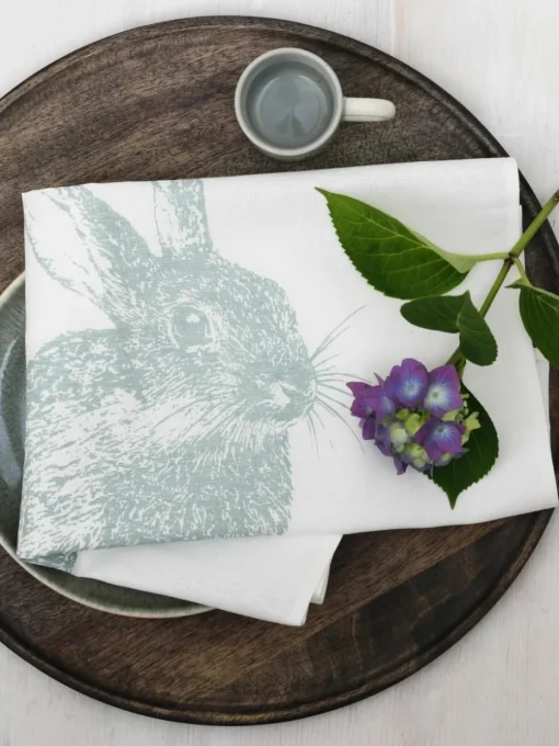Theedoek Wildkaninchen, handgedrukt