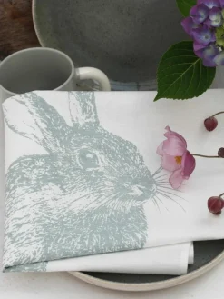 Theedoek Wildkaninchen, handgedrukt