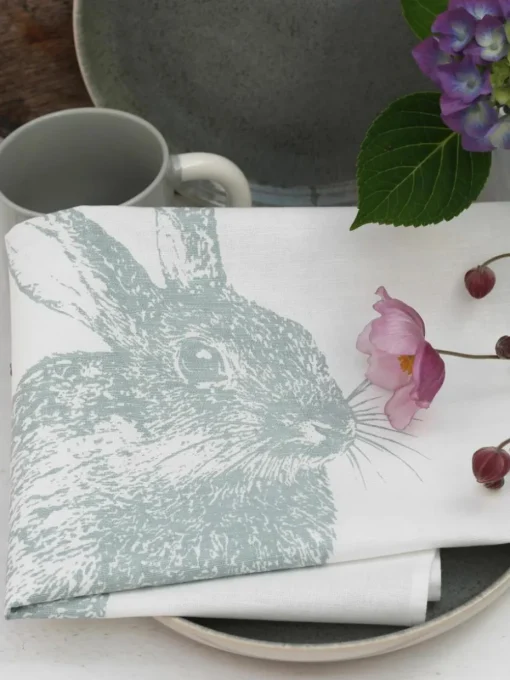 Theedoek Wildkaninchen, handgedrukt