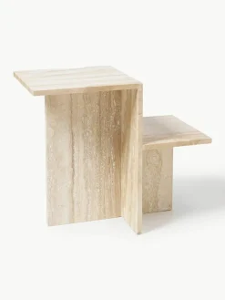 Travertijn bijzettafel Distinct met twee tafelbladen