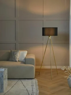 Tripod vloerlamp Cella met stoffen lampenkap