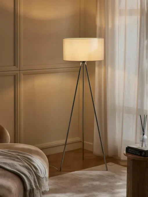 Tripod vloerlamp Cella met stoffen lampenkap