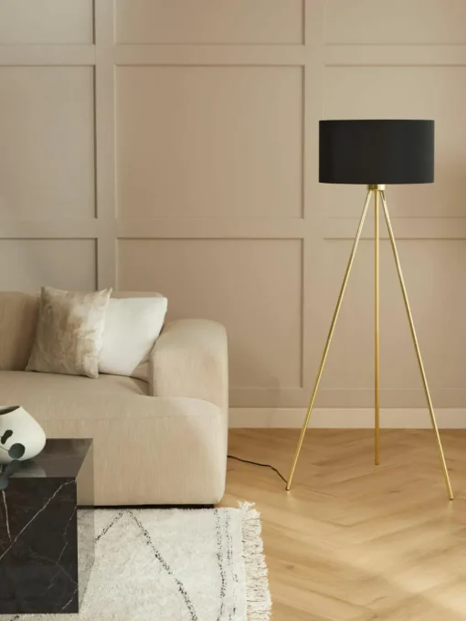 Tripod vloerlamp Cella met stoffen lampenkap