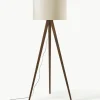 Tripod vloerlamp Jake van massief hout met fluwelen lampenkap