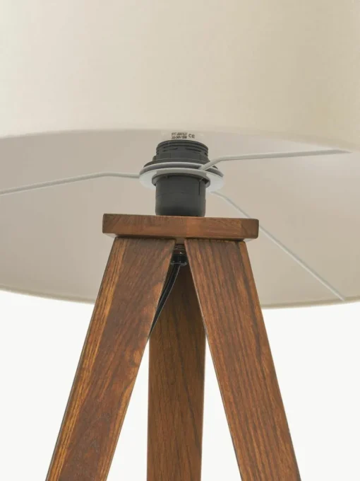 Tripod vloerlamp Jake van massief hout met fluwelen lampenkap