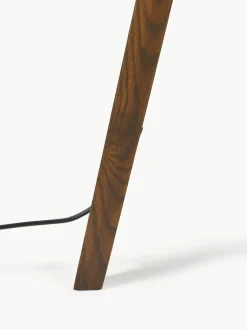 Tripod vloerlamp Jake van massief hout met fluwelen lampenkap