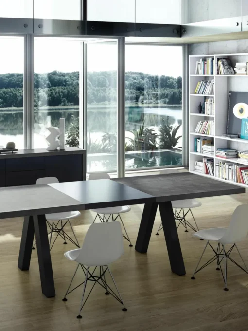 Uitschuifbare eettafel Apex in beton optiek, 200 - 250 x 100 cm