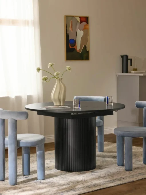Uitschuifbare eettafel Filo met groefstructuur, 120 - 160 x 75 cm