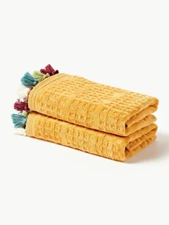 Velours handdoek Tallulah met decoratieve franjes, in verschillende maten
