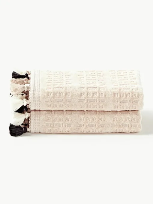 Velours handdoek Tallulah met decoratieve franjes, in verschillende maten