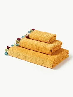 Velours handdoekenset Tallulah met decoratieve franjes, in verschillende formaten