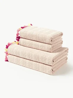 Velours handdoekenset Tallulah met decoratieve franjes, in verschillende formaten